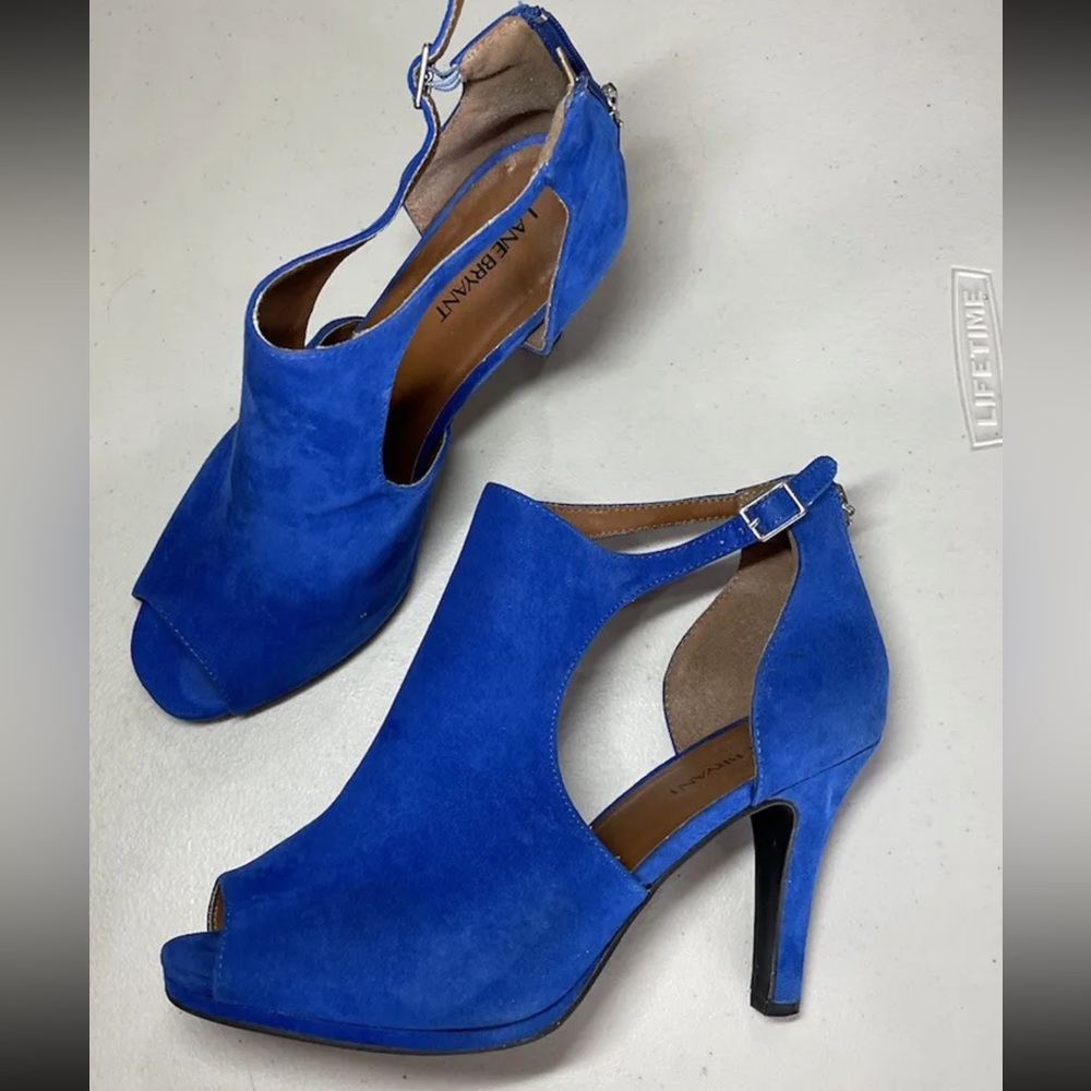 Lane Bryant Jenna Peep Toe Sling Back Heels Vibrant Blue Womens Size 9W Zip back
